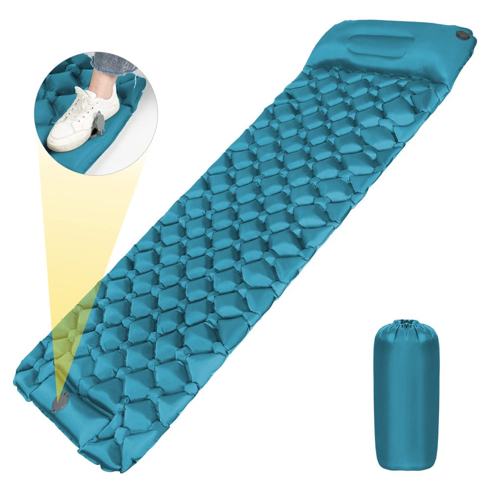 Achort 26.77"W Camping Mattress, Waterproof Nylon Self-Inflating Sleeping Mat with Built-In Pillow