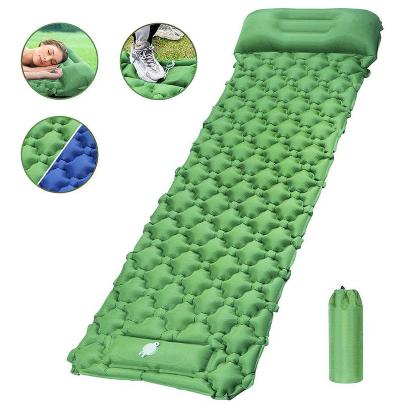 Inflatable Sleeping Pad for Camping, Ultralight Waterproof Sleeping Mat W/Pillow, Foot Pump Quick Inflation & Deflation, Thick Air Mattress W/Carrying Bag for Backpacking Hiking Tent Travel