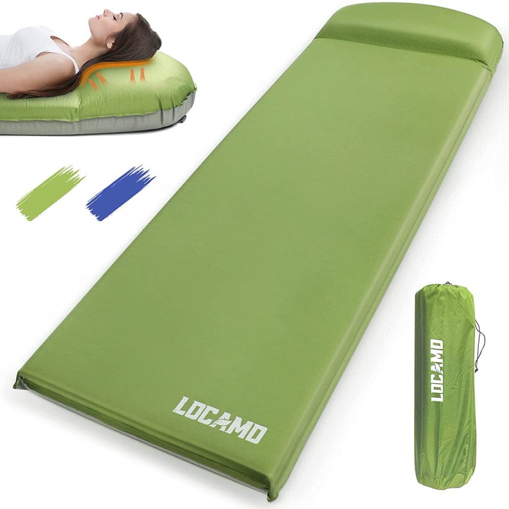LOCAMO Camping Sleeping Pad,3 Inches Thickness Self-Inflating Sleeping Mat with Pillow, Camping Foam Pads, Lightweight, Compact & Comfort