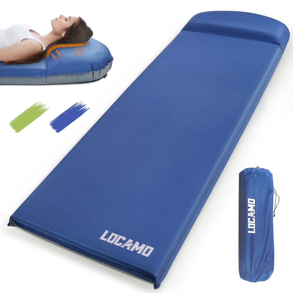 LOCAMO Camping Sleeping Pad,3 Inches Thickness Self-Inflating Sleeping Mat with Pillow, Camping Foam Pads, Lightweight, Compact & Comfort